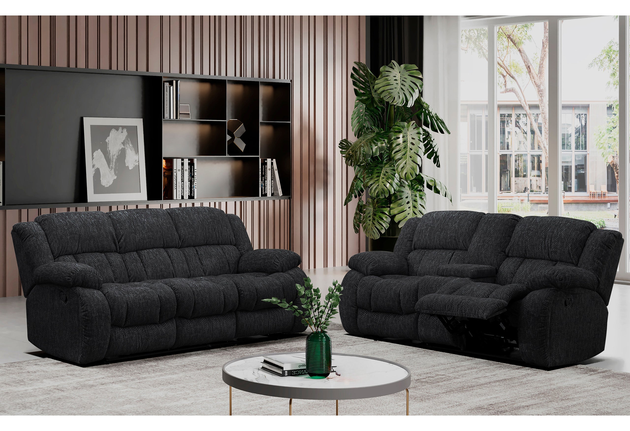 U250 EBONY RECLINING SOFA/CONSOLE RECLINING LOVESEAT