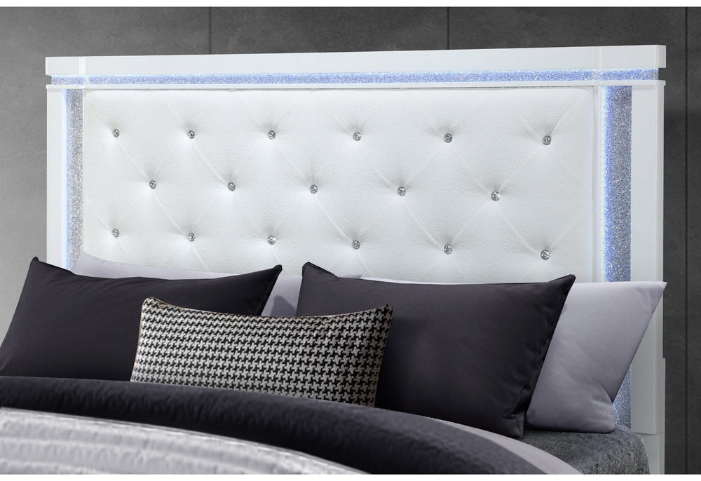 GRUPO DE CAMA QUEEN ALINA BLANCO CON LED