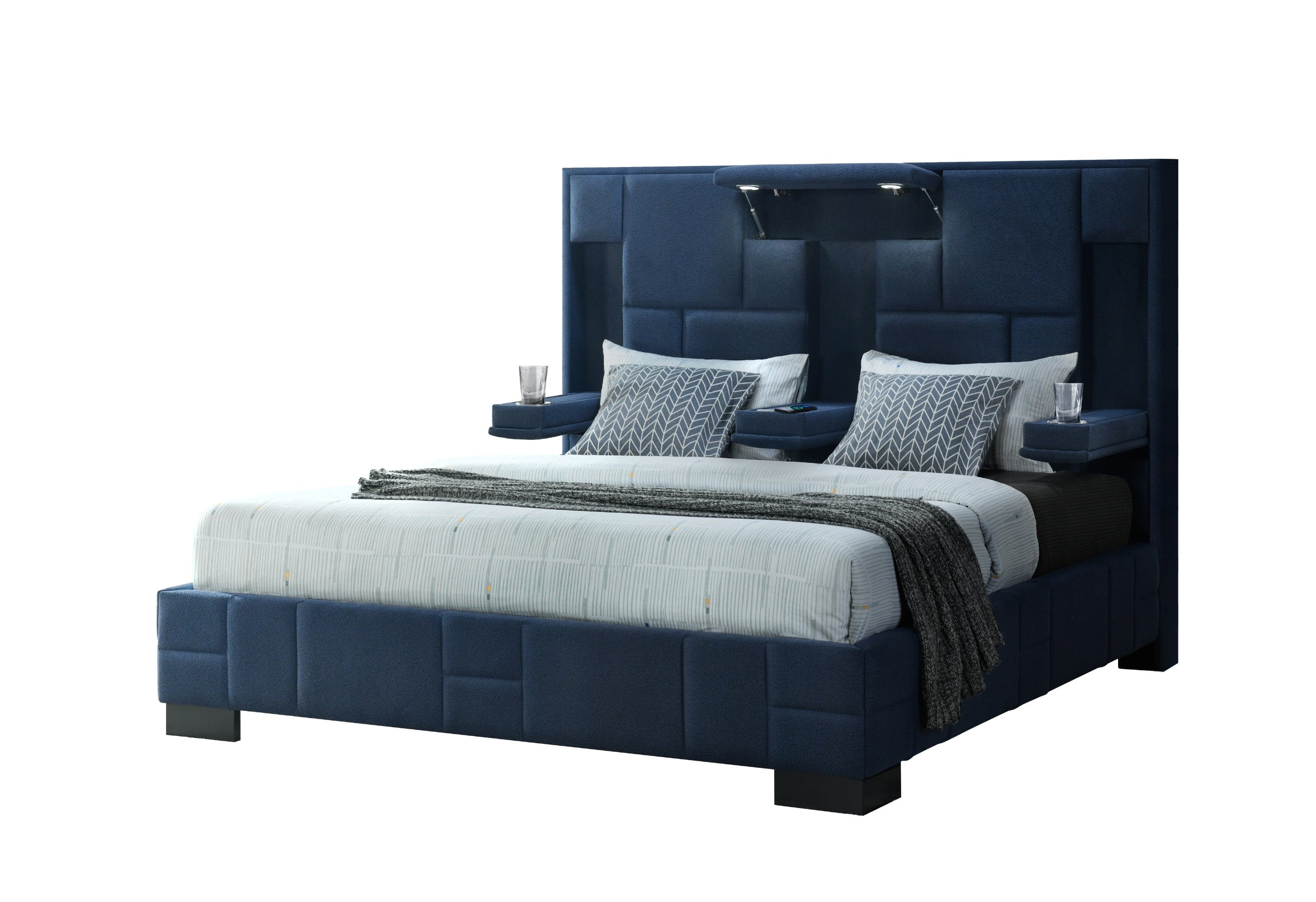 OSCAR NAVY BLUE KING BED NO WOOD TRIM