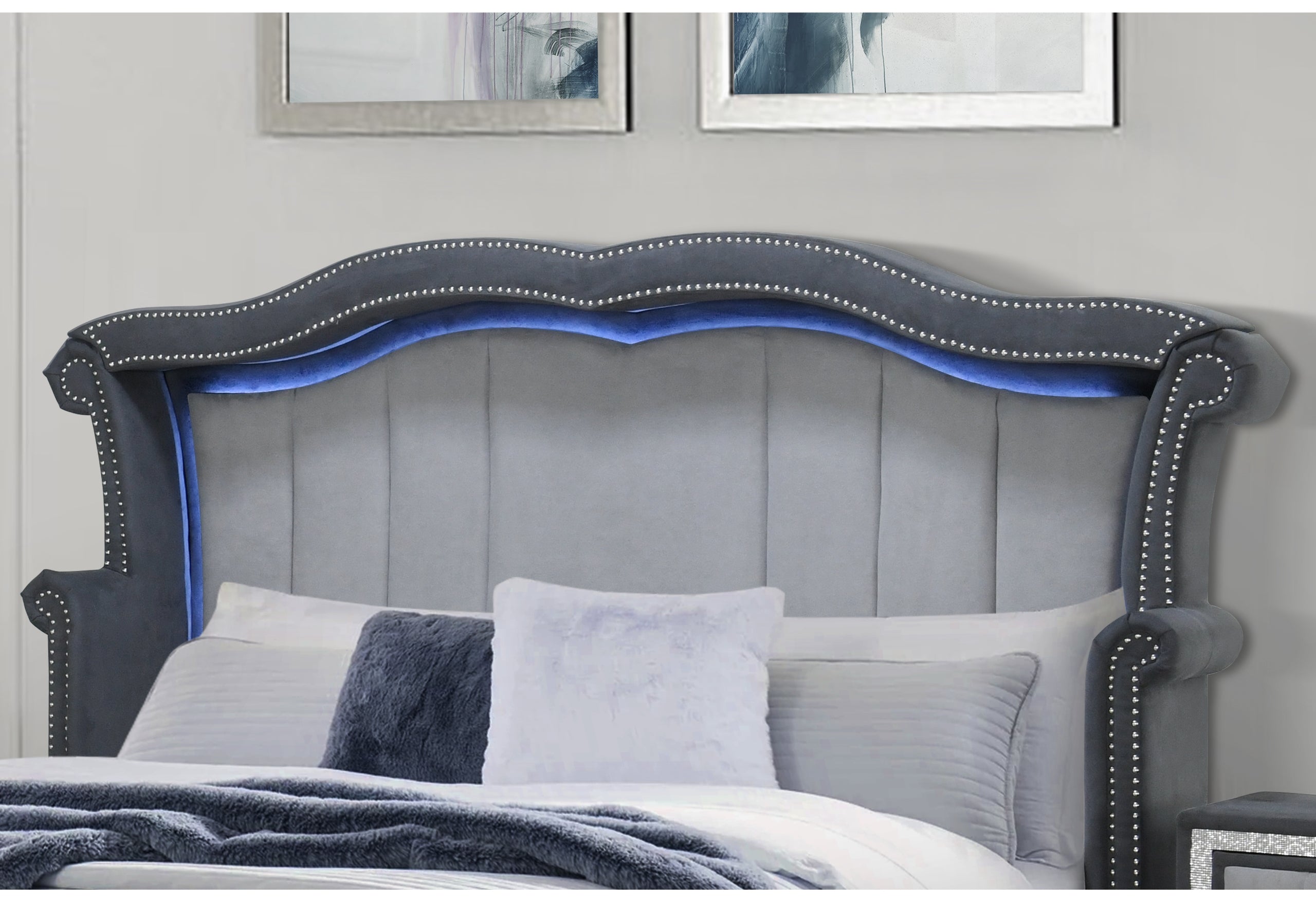 VANNA DARK GREY FULL BED, DRESSER, MIRROR AND NIGHTSTAND