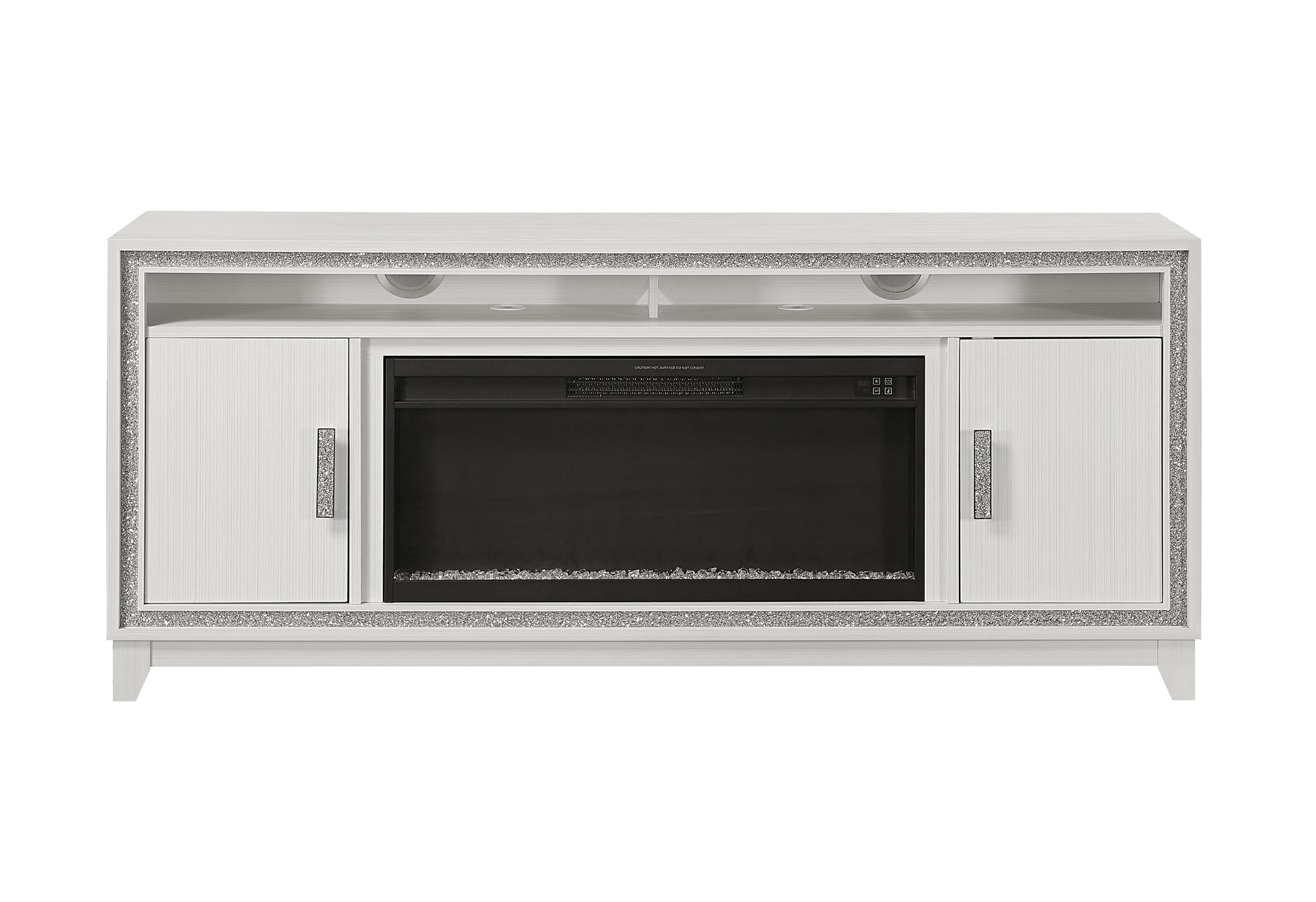 LILY WHITE ENTERTAINMENT UNIT 72 W/ LED, SPEAKERS, CRYSTAL INSERTS