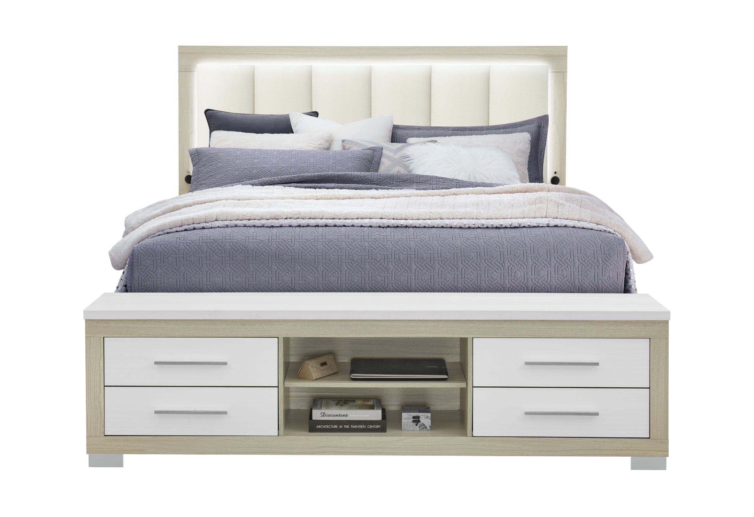 EMMA NATURAL/WHITE KING BED WITH LED AND USB