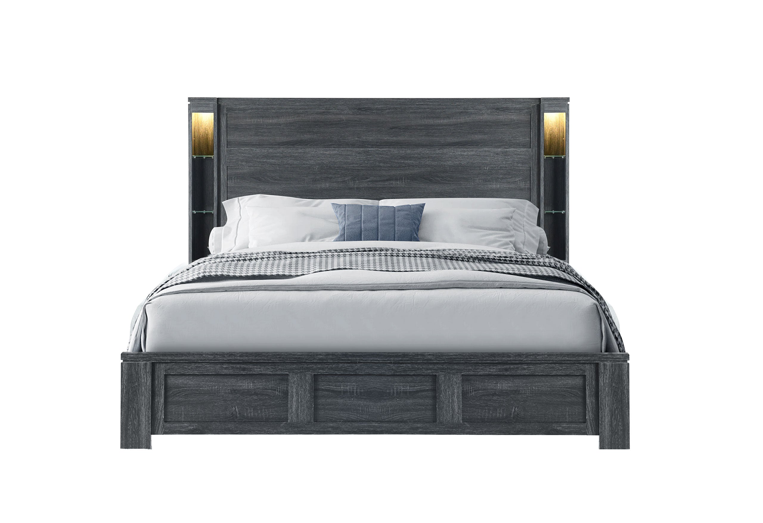 CYPRESS DARK GREY KING BED HEADBOARD, FOOTBOARD AND SLATS