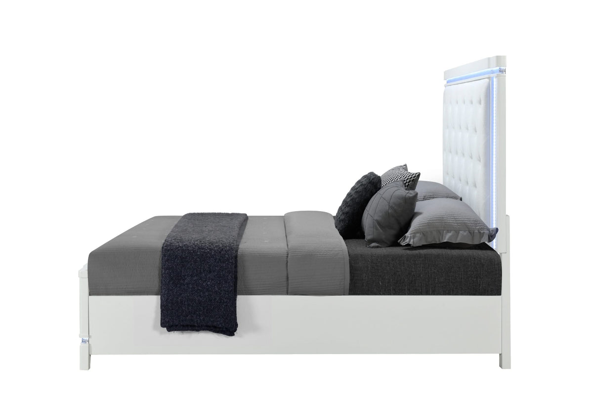 CAMA QUEEN ALINA BLANCA CON LED