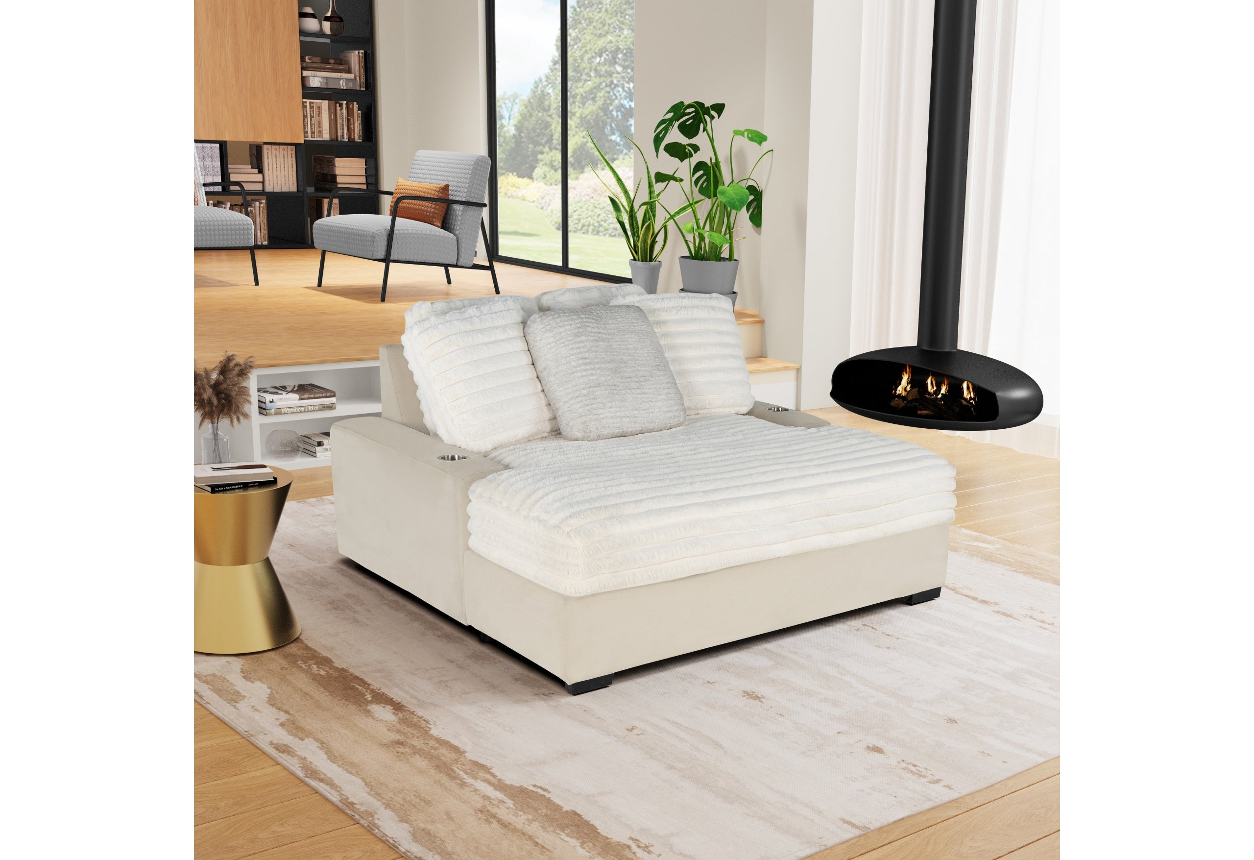 U8291 BEIGE FRONT OTTOMAN, LEFT ARM AND 2 PILLOWS