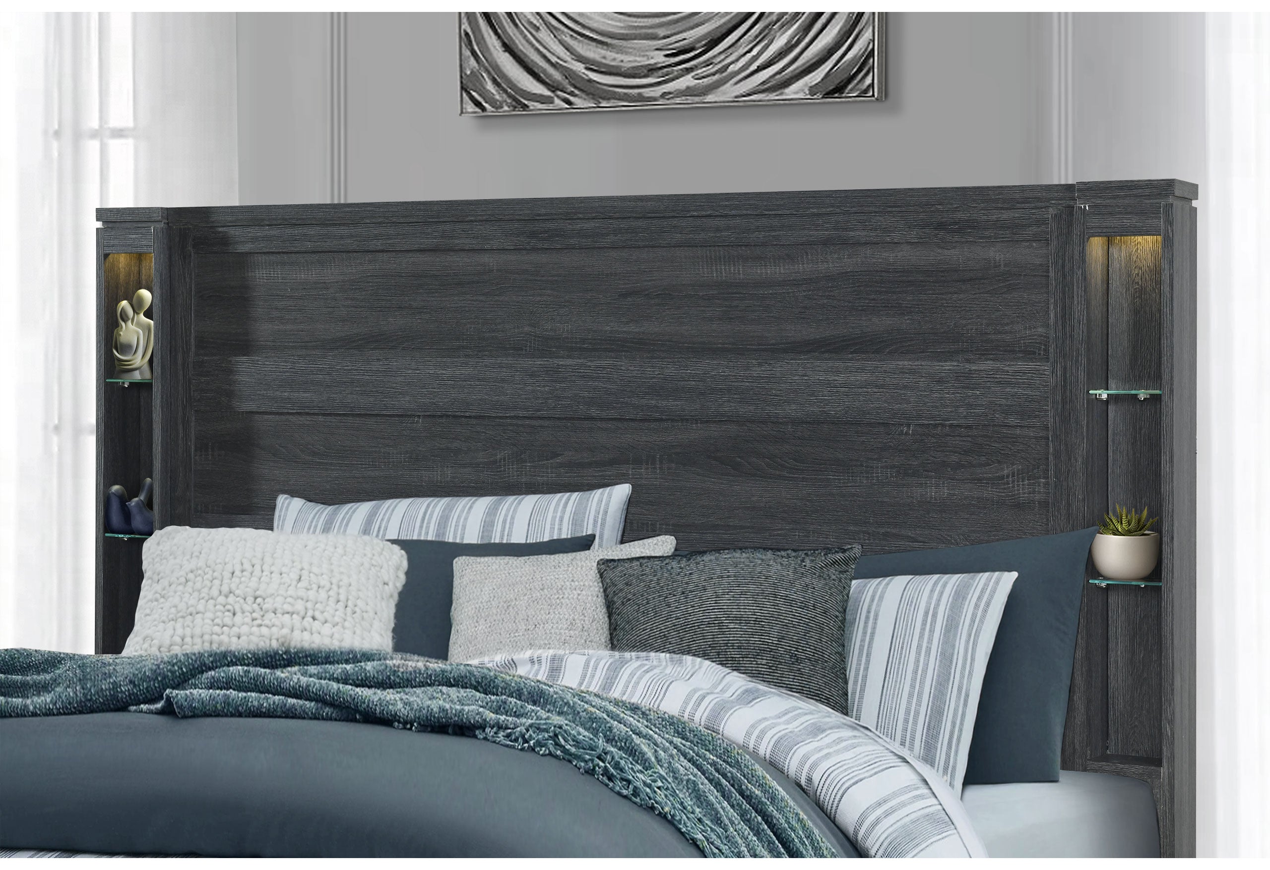 CYPRESS DARK GREY KING BED HEADBOARD, FOOTBOARD AND SLATS