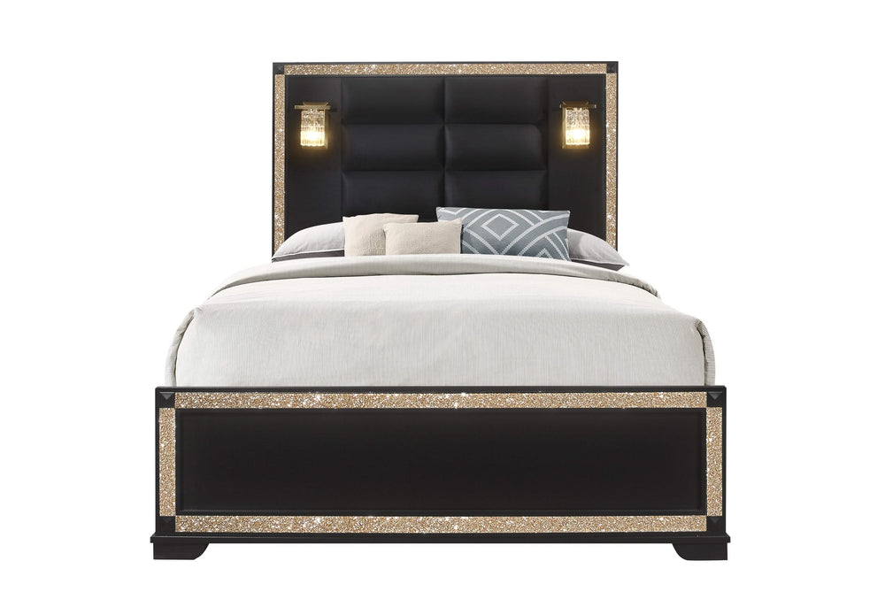 CAMA QUEEN BLAKE BLACK CON LÁMPARAS