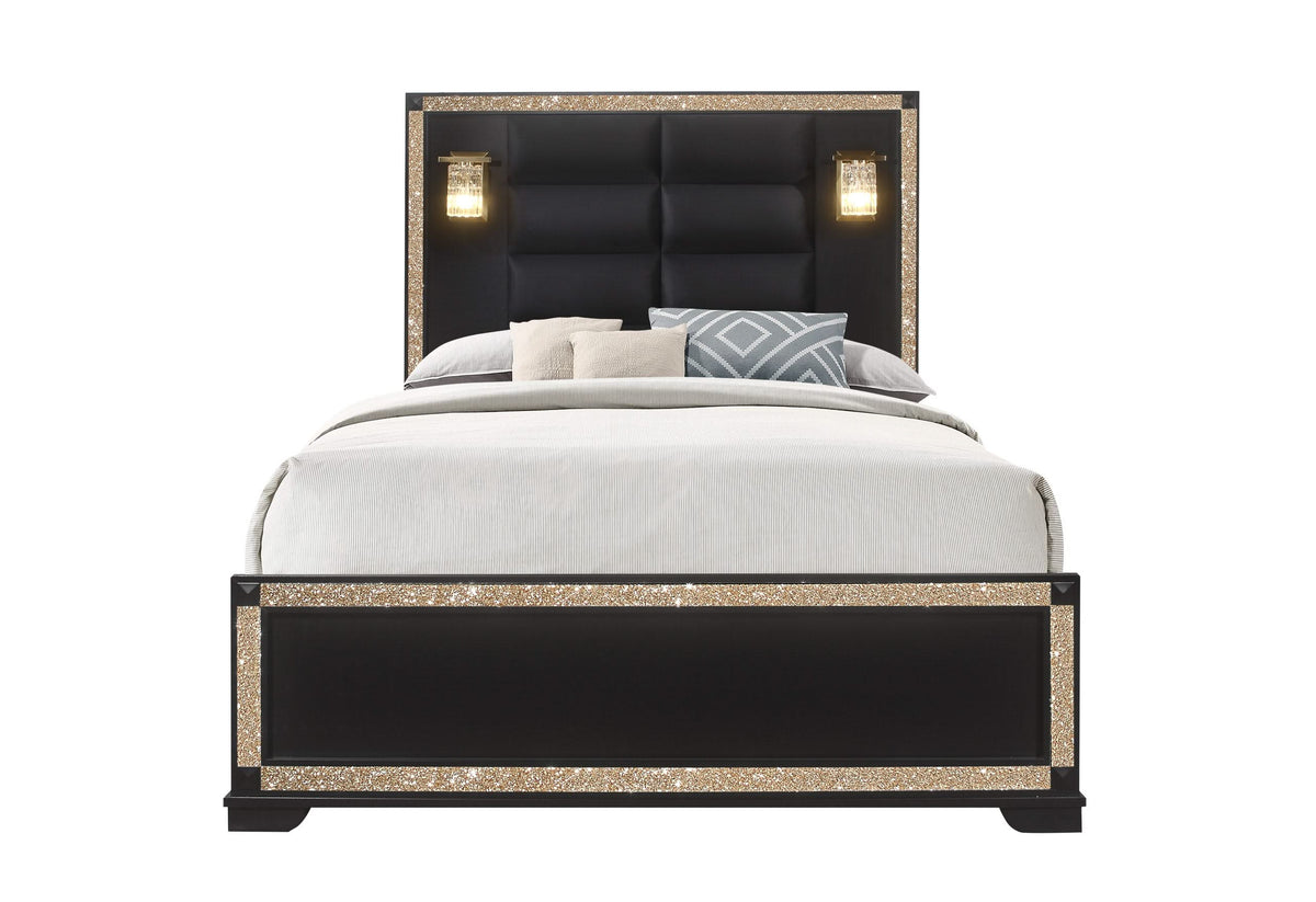 CAMA QUEEN BLAKE BLACK CON LÁMPARAS