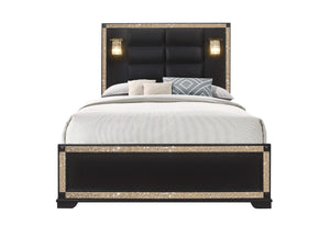 CAMA QUEEN BLAKE BLACK CON LÁMPARAS