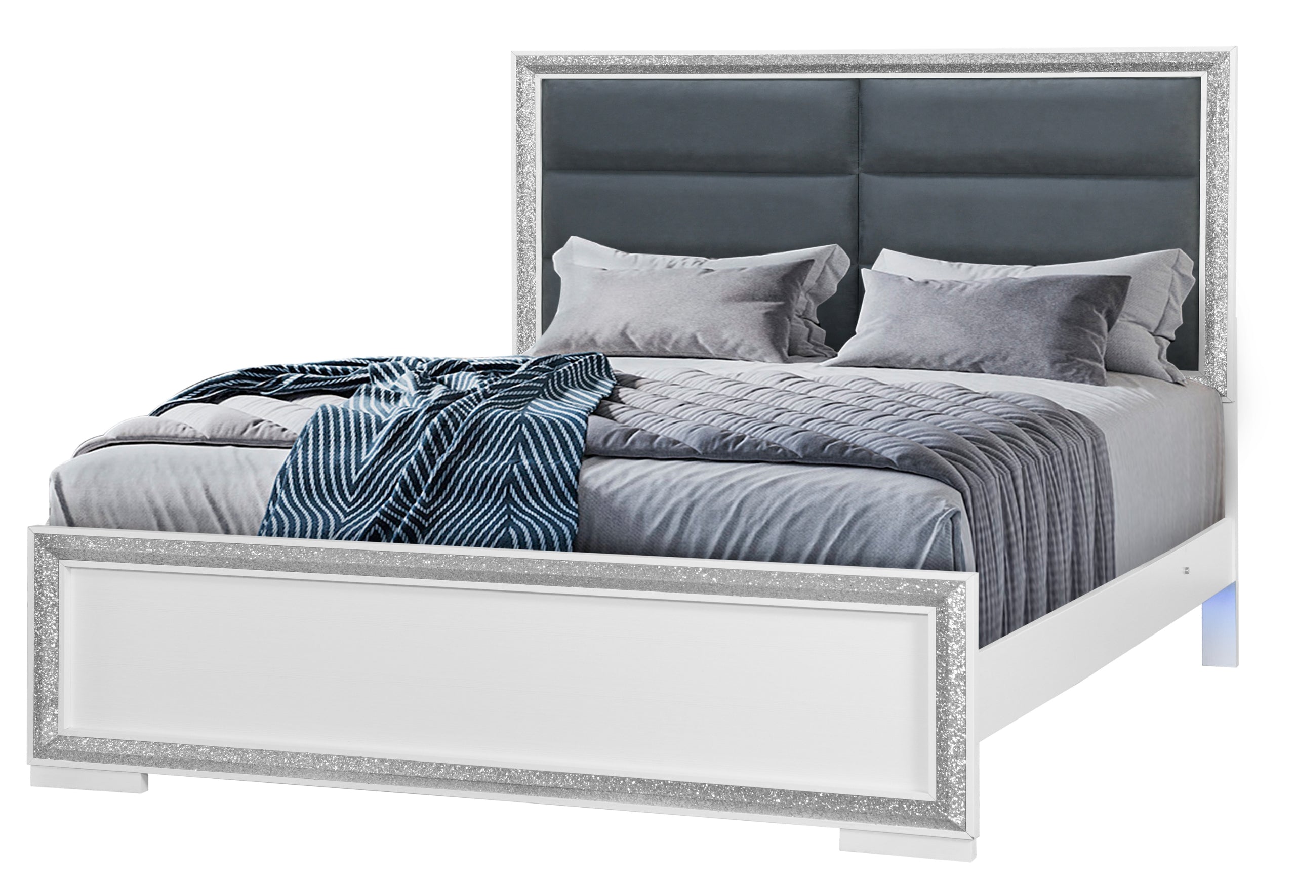 ANDROS SILVER KING BED, NIGHTSTAND AND DRESSER