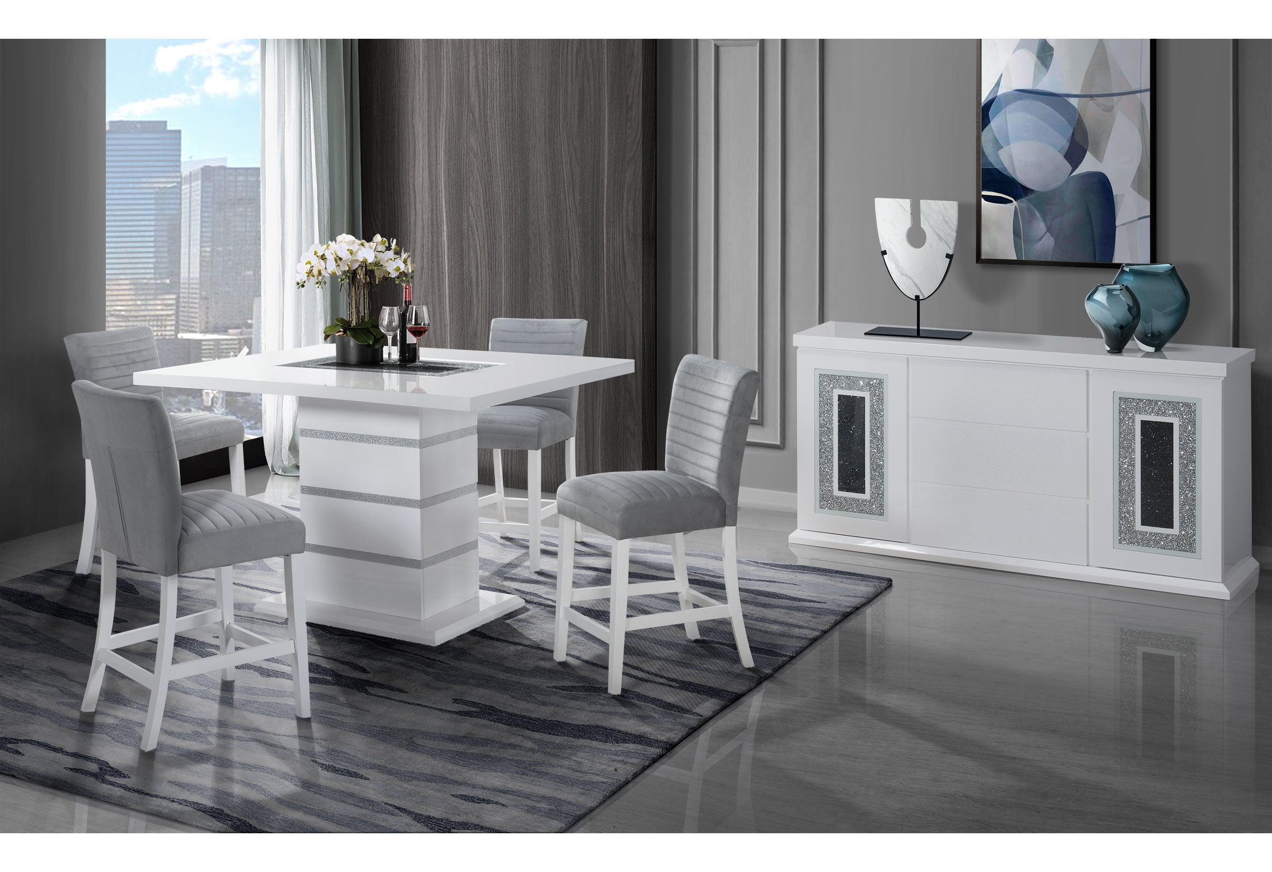 MONACO WHITE RECTANGLE BAR TABLE TOP & BASE