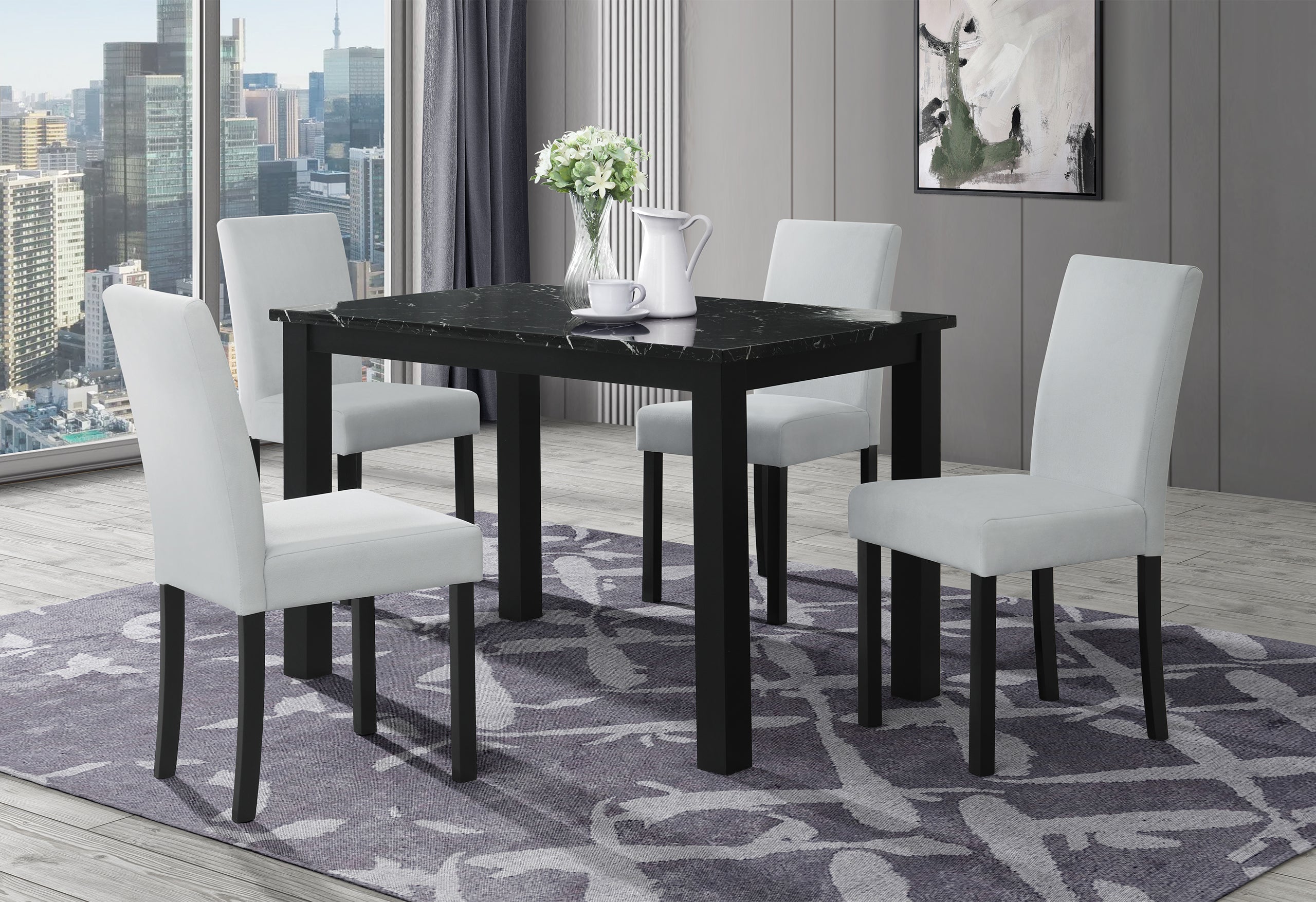 D8032 BLACK DINING TABLE & D9026 DINING CHAIR SILVER