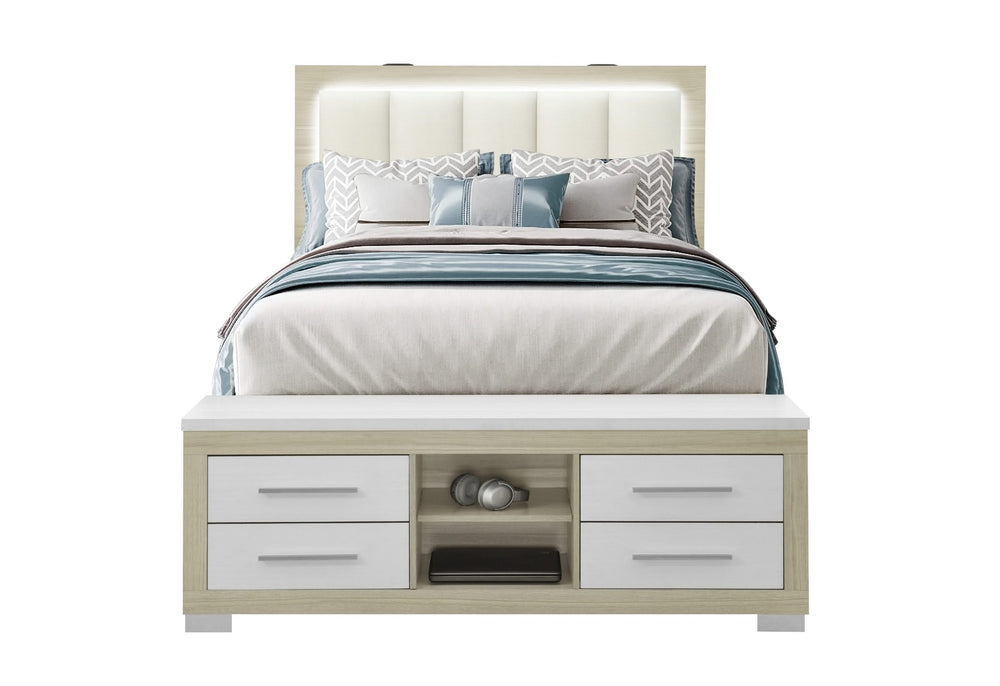 CAMA QUEEN MADISON/EMMA NATURAL/BLANCA, CÓMODA, ESPEJO Y CAJÓN