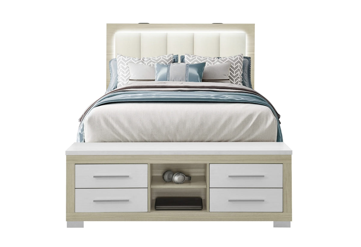 CAMA QUEEN MADISON/EMMA NATURAL/BLANCA, CÓMODA, ESPEJO Y CAJÓN