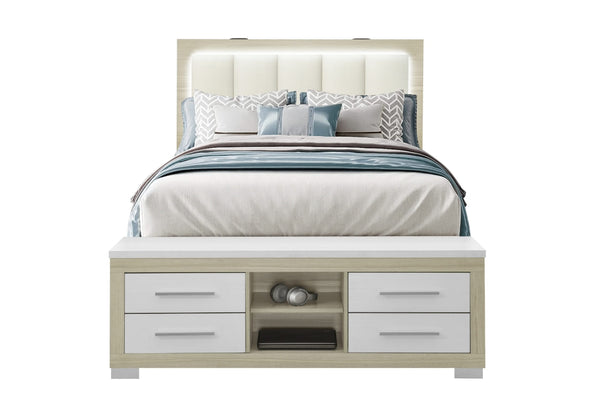 MADISON/EMMA NATURAL/WHITE QUEEN BED, DRESSER, MIRROR AND CHEST