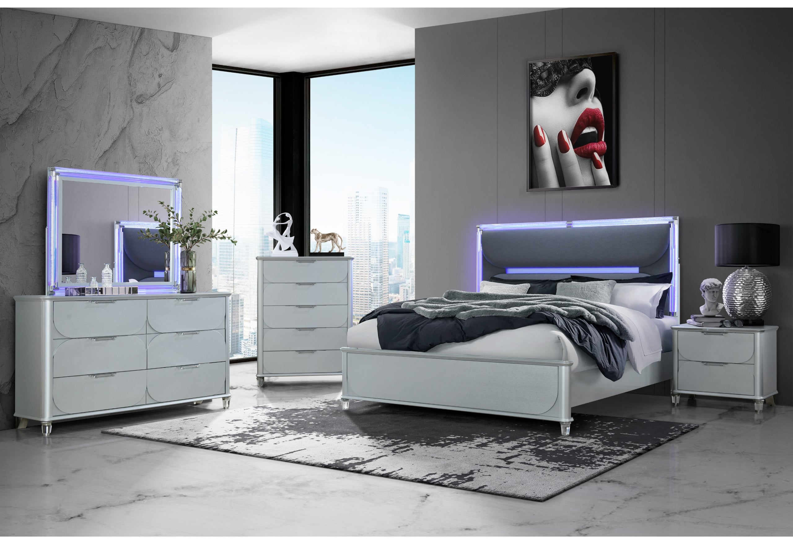 LANDO SILVER KING BED GROUP