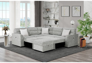 U9401 SECCIONAL DE NÍQUEL CON 3 ALMOHADAS Y OTOMANA