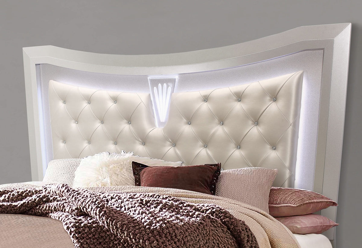 CAMA QUEEN PARIS CHAMPAGNE CON LED