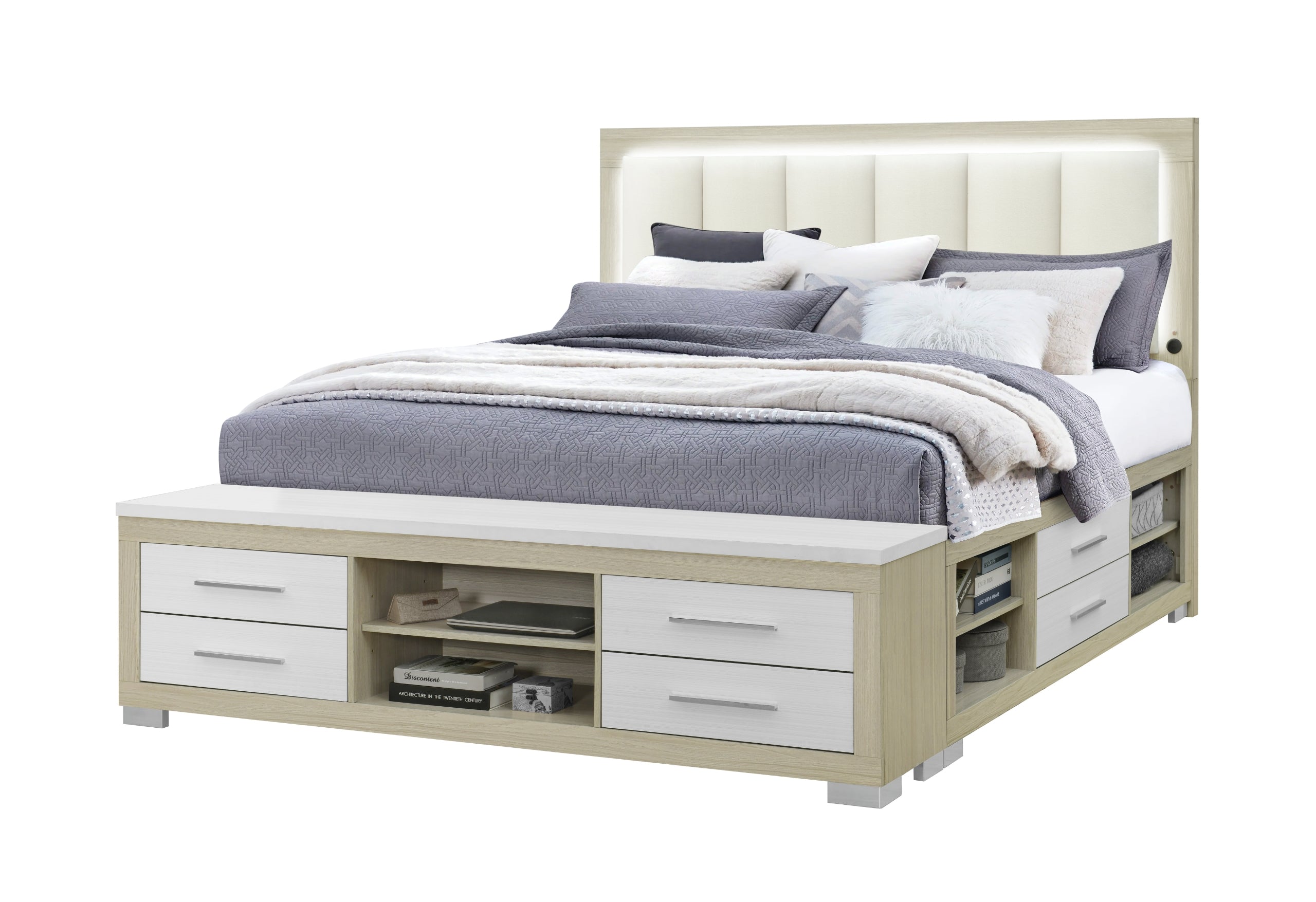 EMMA NATURAL/WHITE KING BED WITH LED AND USB