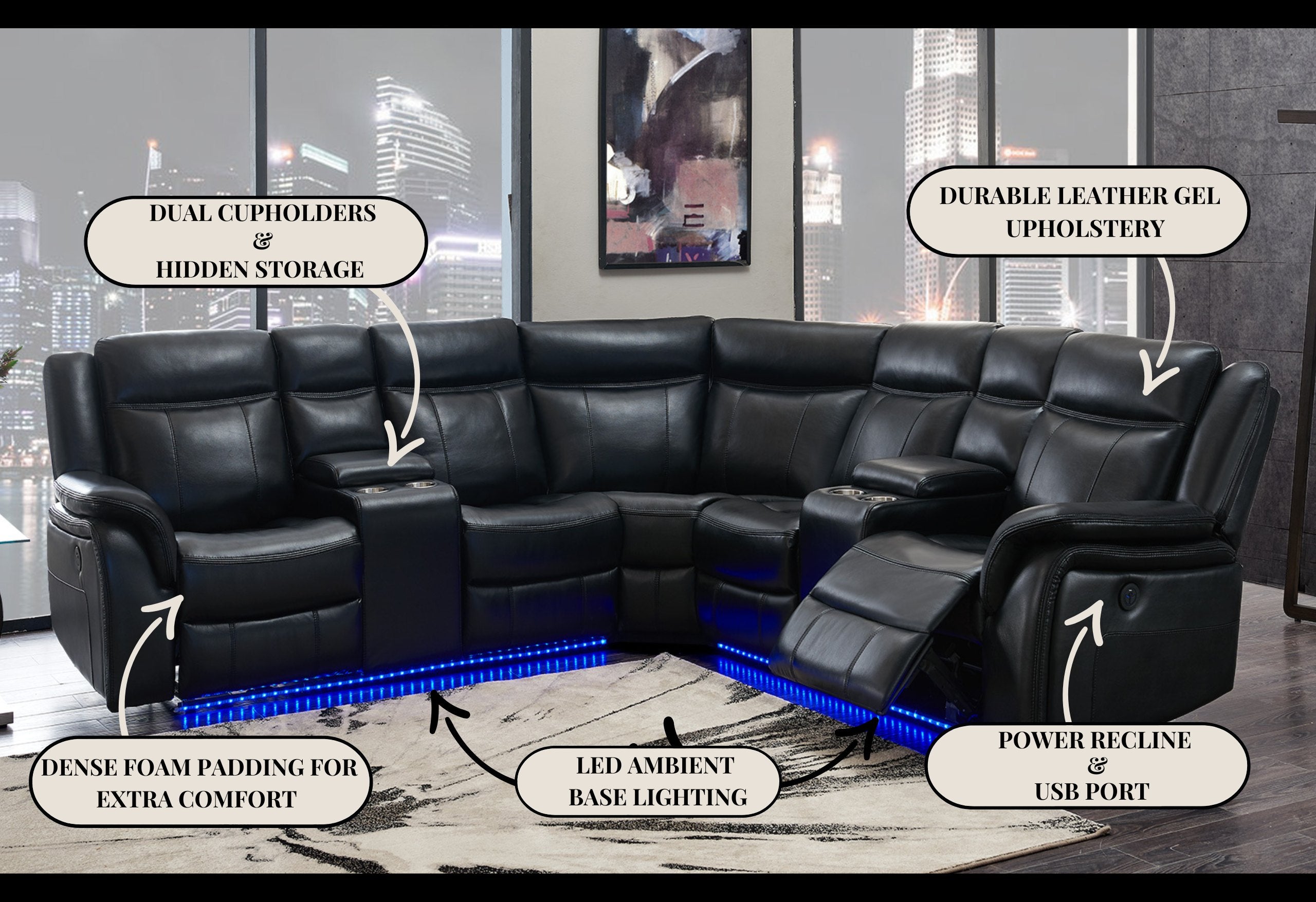 UM02 BLACK SECTIONAL