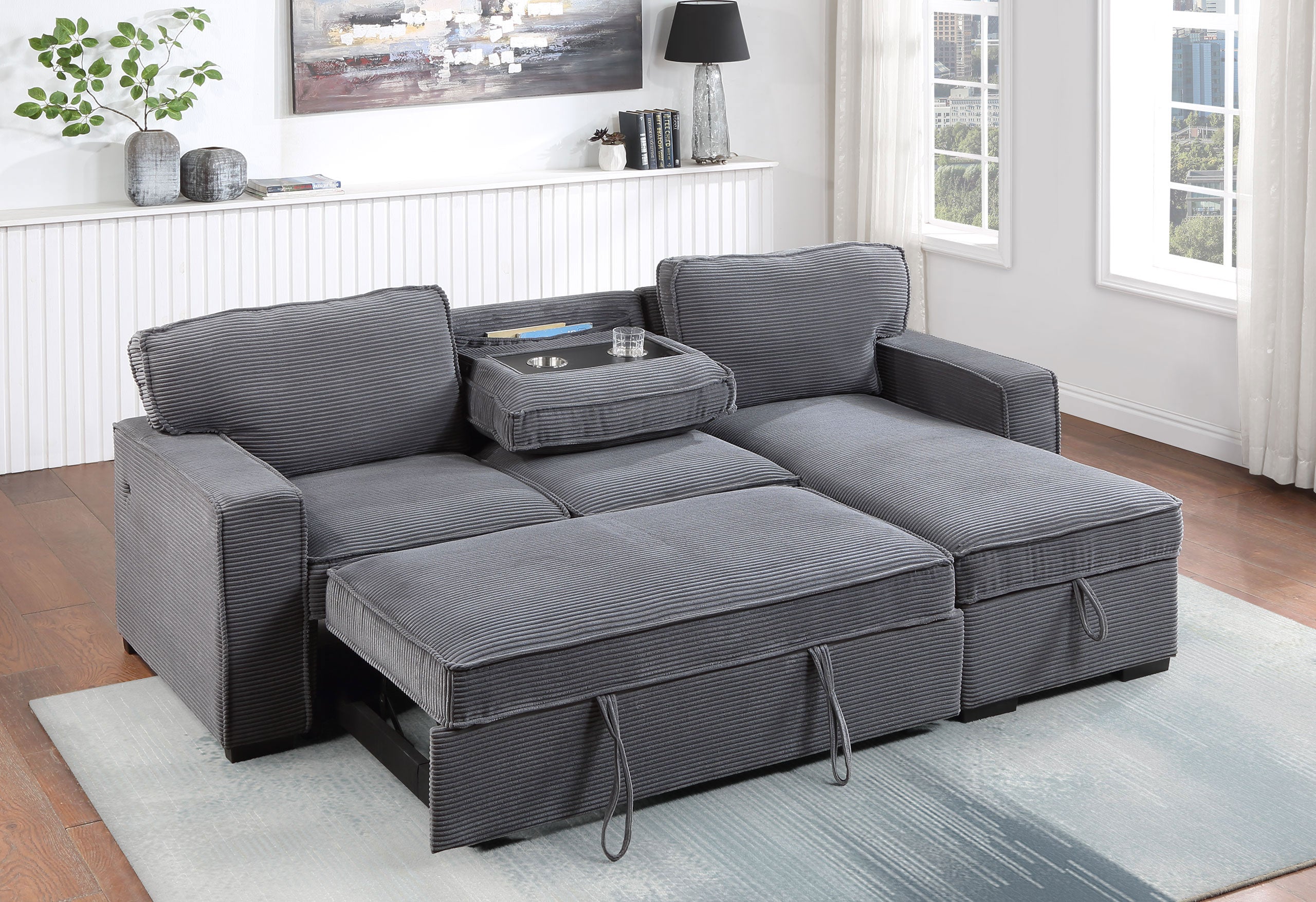 U0203 LIGHT GREY REVERSIBLE SOFA BED