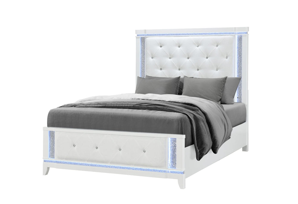 ALINA WHITE QUEEN BED  LED 5pc SET