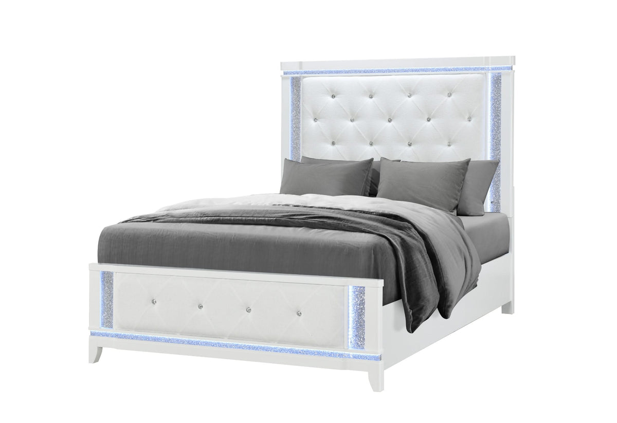 ALINA WHITE QUEEN BED  LED 5pc SET