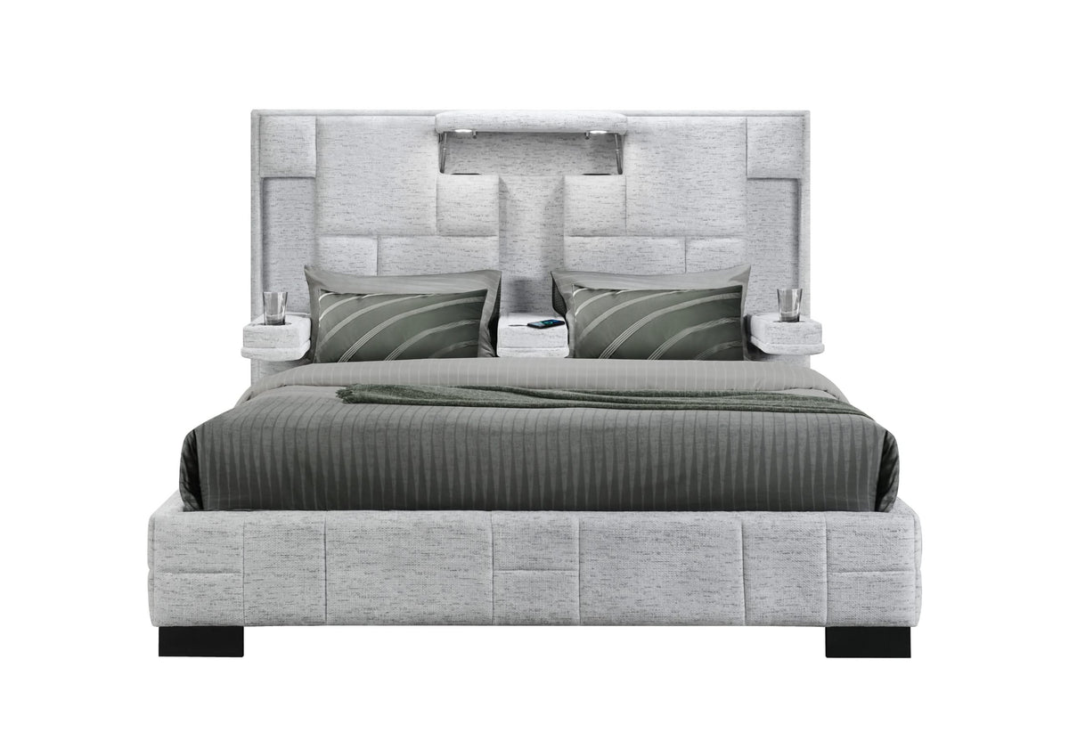 Cama King color gris Oscar sin molduras de madera