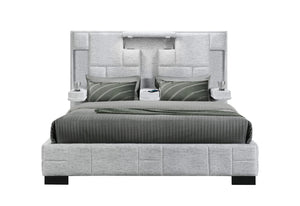 Cama King color gris Oscar sin molduras de madera